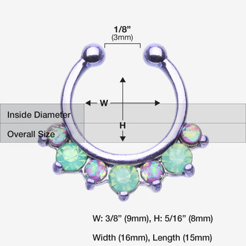 Detail View 1 of Colorline Opal Sparkle Deuce Fake Septum Clip-On Ring-Green/Purple